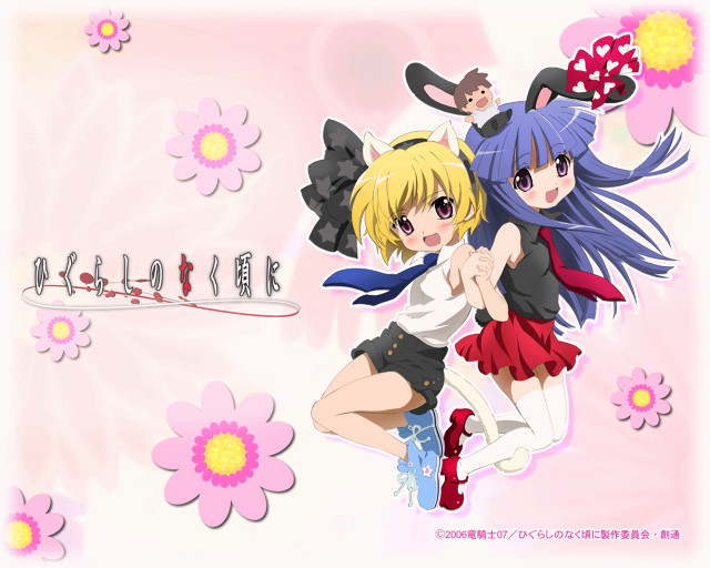 Anime girls hug flower butterflies free wallpaper - medium preview image