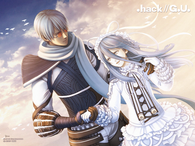 Anime couple cloudy sky birds free wallpaper - medium preview image