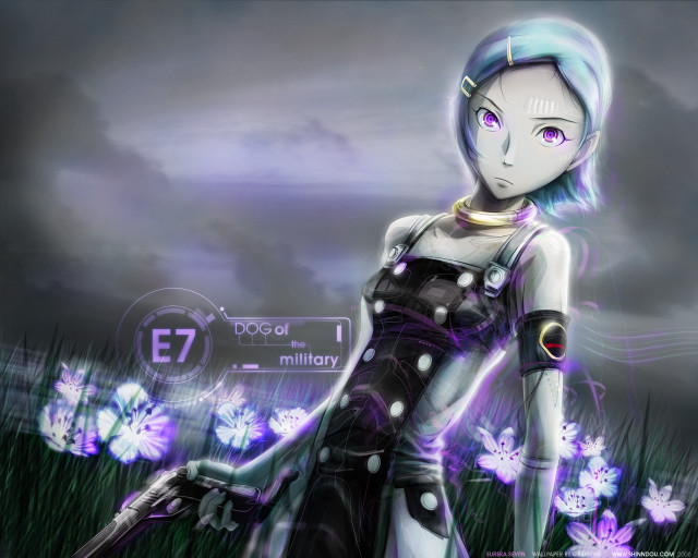 Girl blue hair gun flower free wallpaper - medium preview image