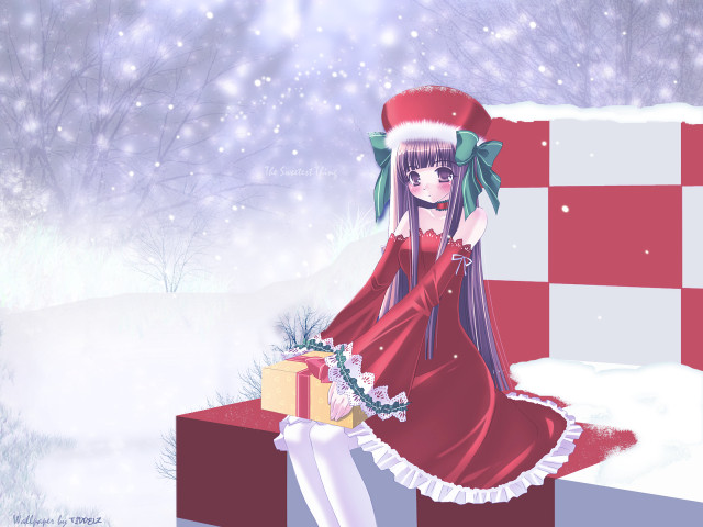 Woman red dress snow christmas free wallpaper for desktop - medium preview image
