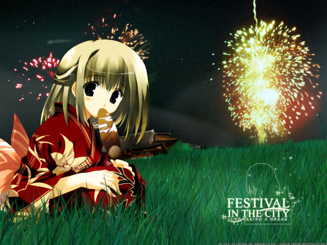 Girl fireworks festival kimono night free wallpaper - medium preview image