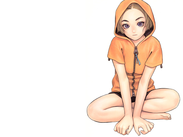 Girl hoodie sitting phone barefoot free wallpaper - medium preview image