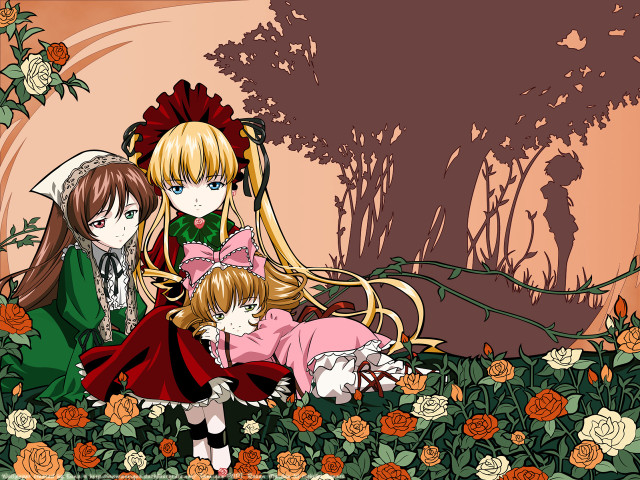 Anime girls flower field bouquet free wallpaper - medium preview image