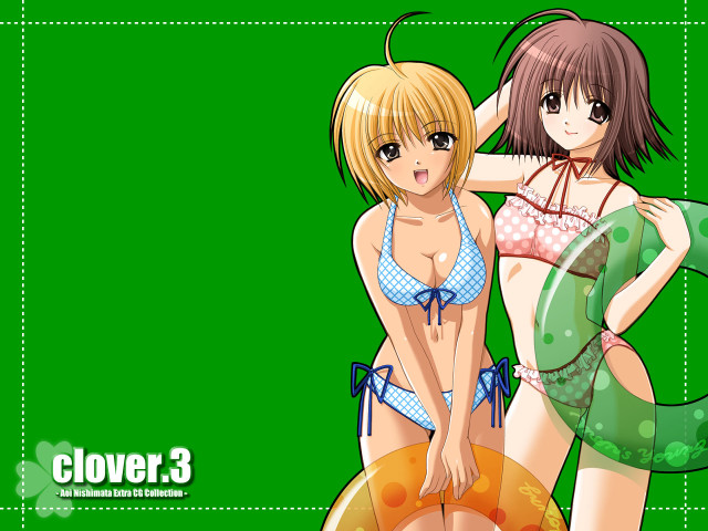 Cartoon girls bikinis green background free wallpaper for desktop - medium preview image