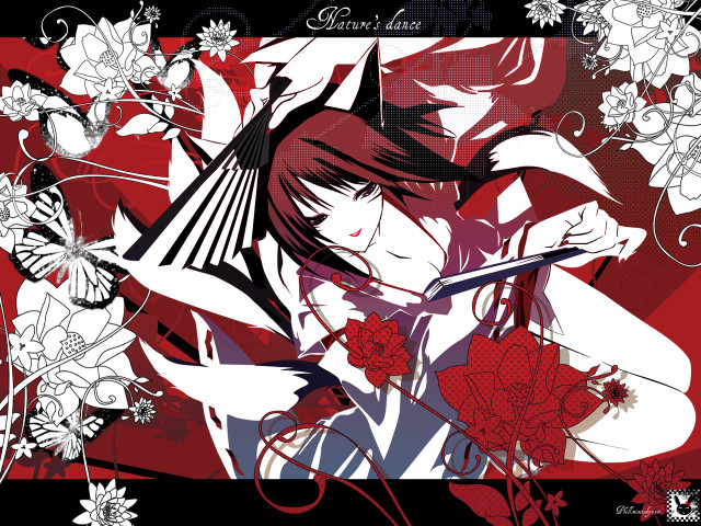Woman bow flowers kimono red free wallpaper - medium preview image