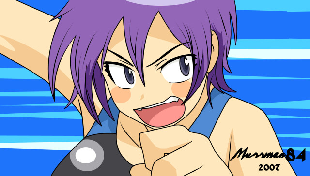 Purple hair anime character pointing free wallpaper - medium preview image
