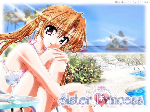 Girl beach wine anime sunset free wallpaper - medium preview image