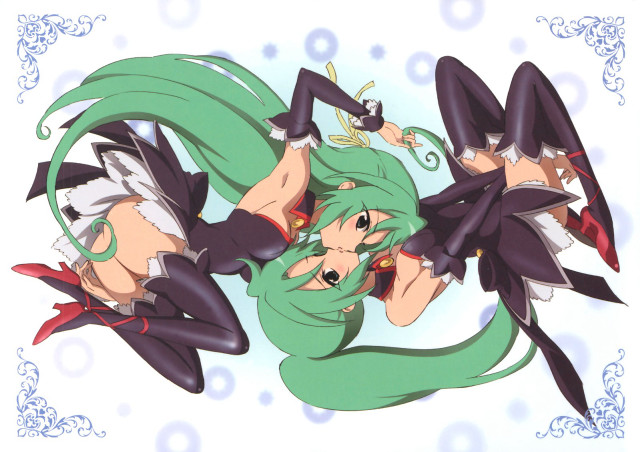 Anime girls green hair black free wallpaper - medium preview image