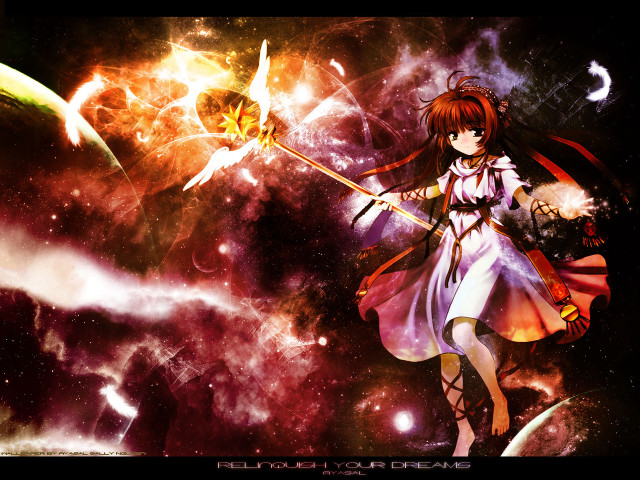 Space girl sword cat aurora free wallpaper - medium preview image