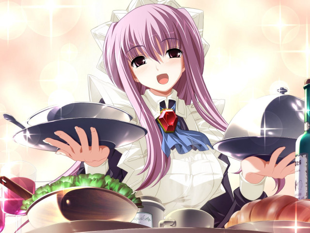 Pink haired woman food wine free wallpaper - medium preview image