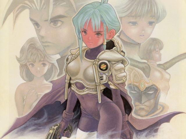 Bluehair woman sword group portrait free wallpaper - medium preview image