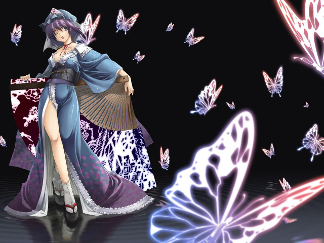 Blue dress butterflies suitcase fantasy free wallpaper - medium preview image