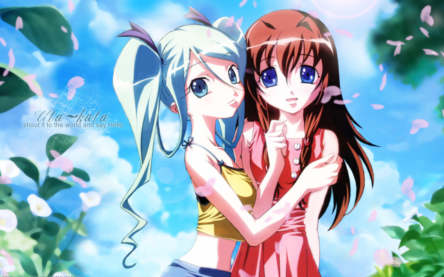 Anime girls hug blue sky #2 free wallpaper - medium preview image