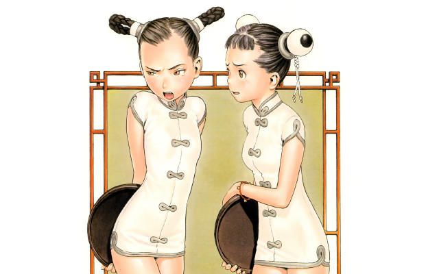 Two women dresses hair buns free wallpaper - medium preview image