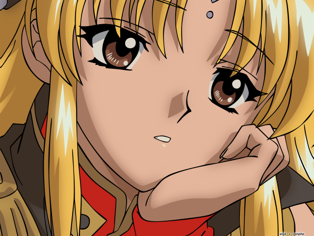Blonde girl serious anime closeup free wallpaper - medium preview image
