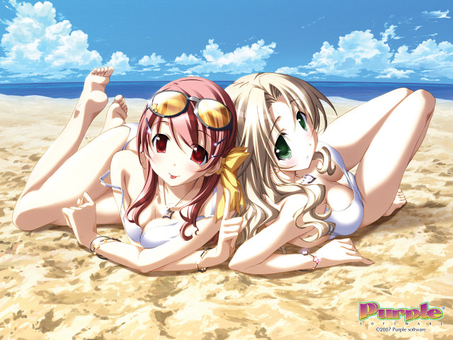 Two anime girls beach sky free wallpaper - medium preview image