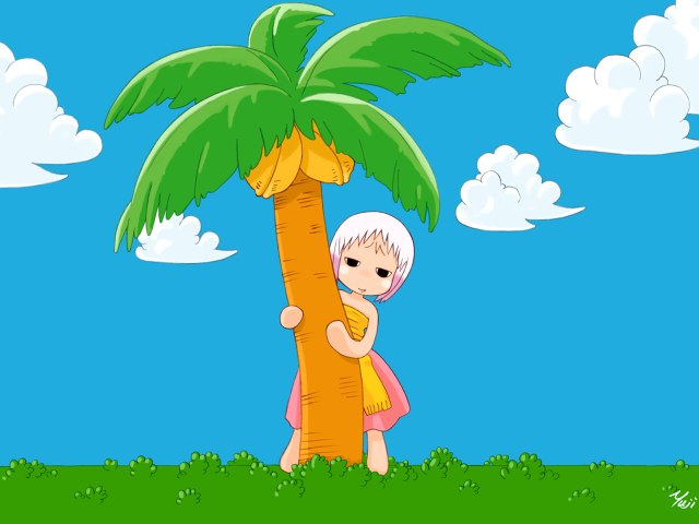 Cartoon hugging palm tree clouds free wallpaper - medium preview image
