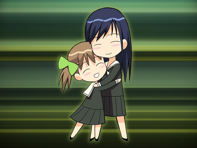 Hugging girls green background rayonism free wallpaper - medium preview image