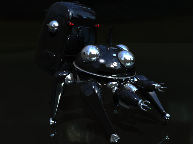 Robot backpack sitting table cyberpunk free wallpaper - medium preview image