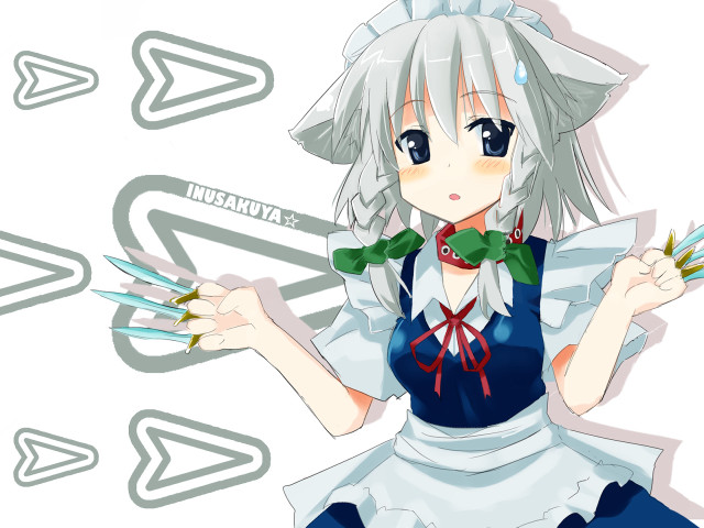 Anime girl green bow scissors free wallpaper - medium preview image