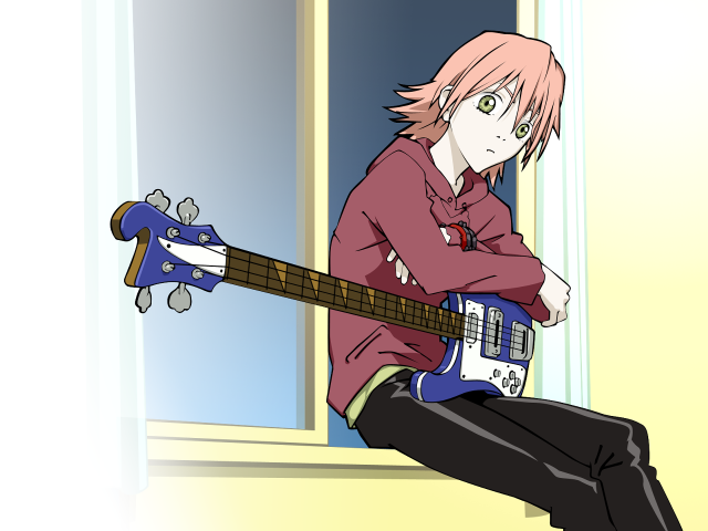 Pink haired man guitar manga free wallpaper - medium preview image