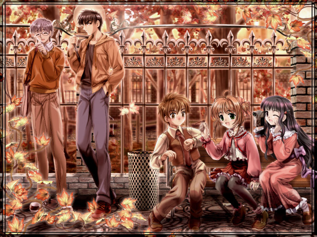Autumn leaves group bench fire free wallpaper - medium preview image
