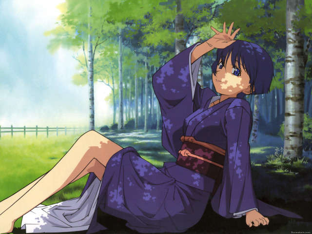 Purple dress forest sitting bamboo free wallpaper - medium preview image
