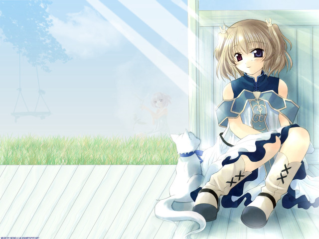 Anime girl sitting cat tree free wallpaper - medium preview image