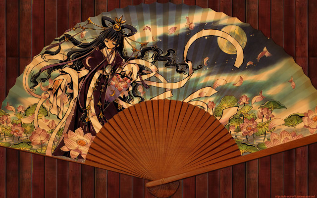 Fan painting woman flower bird free wallpaper - medium preview image