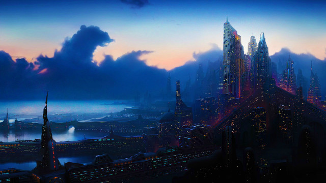 City skyline tall buildings night free wallpaper - medium preview image