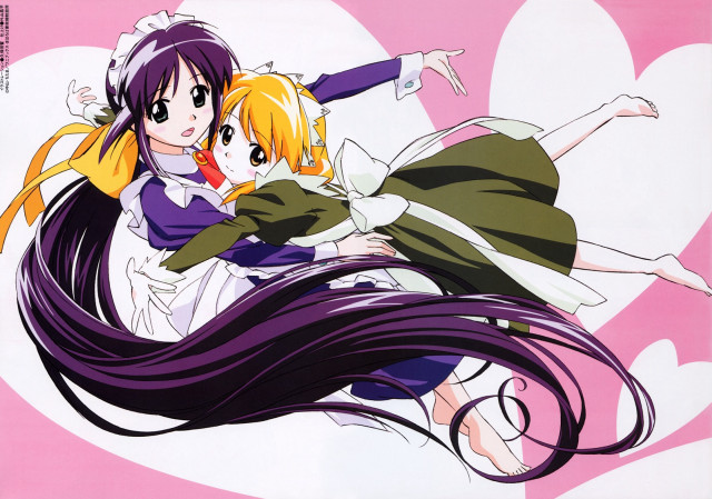 Anime couple hug purple pink free wallpaper - medium preview image