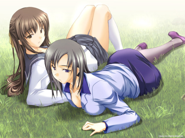 Anime girls grass crossed legs free wallpaper - medium preview image