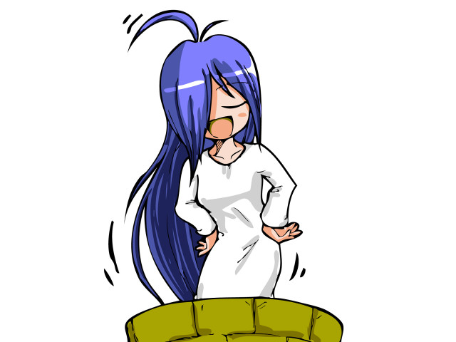 Blue haired girl standing couch free wallpaper - medium preview image