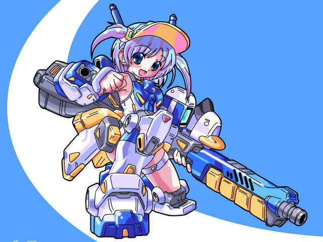 Cartoon girl blue hair smile free wallpaper - medium preview image