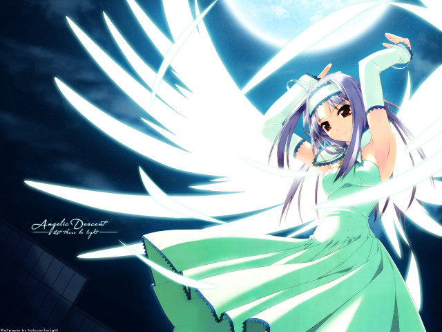 Girl wings green dress sword free wallpaper - medium preview image