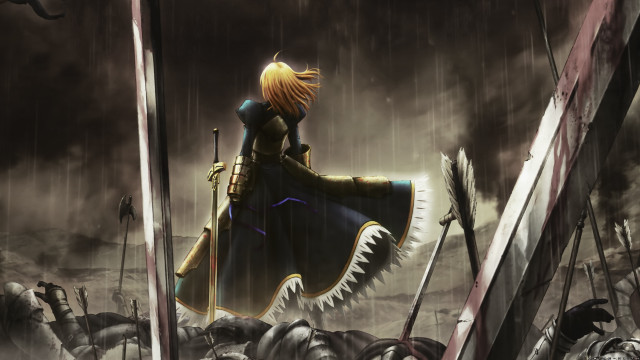 Man standing swords rain sword free wallpaper - medium preview image