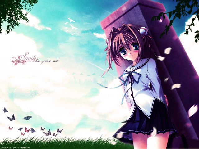Girl butterflies pillar anime gothic free wallpaper - medium preview image