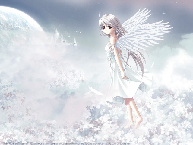 Angelic girl white wings moon free wallpaper - medium preview image