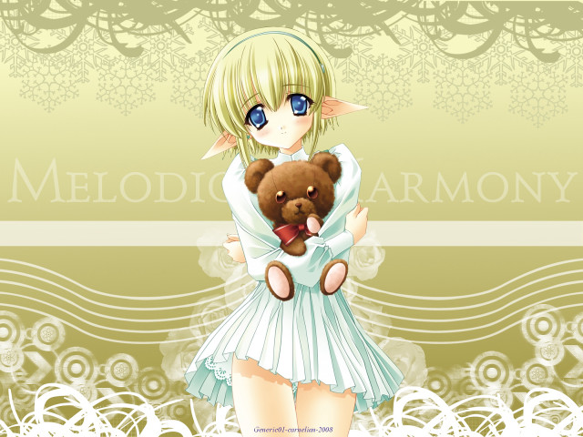 Girl holding teddy white flowers free wallpaper - medium preview image