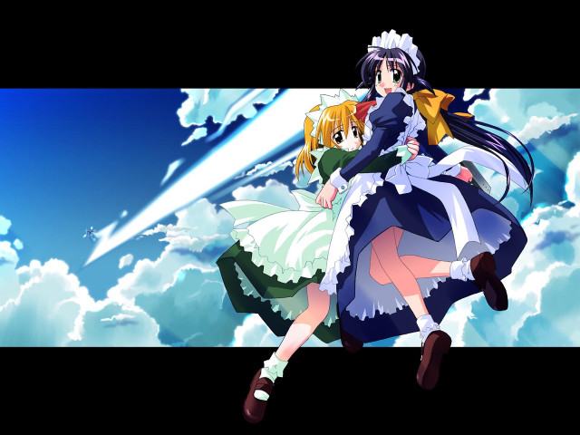 Anime couple flying clouds blue free wallpaper - medium preview image