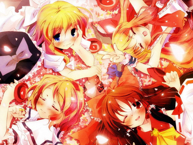 Anime girls umbrellas blonde brown free wallpaper - medium preview image