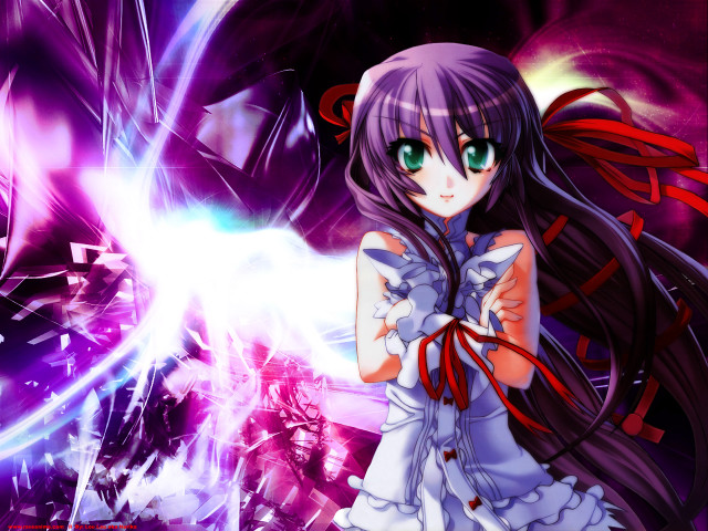 Girl white dress redbow purple free wallpaper - medium preview image