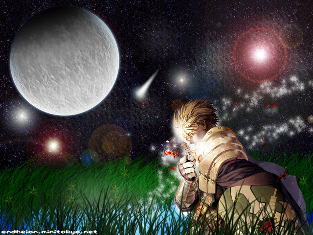 Man kneeling cat star moon free wallpaper - medium preview image