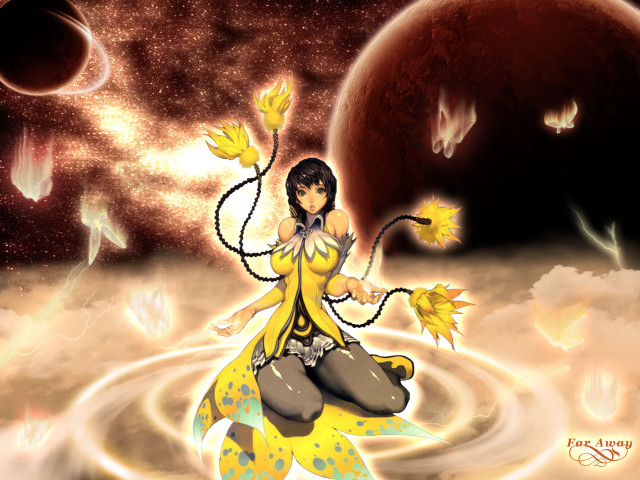 Woman yellow dress floating water free wallpaper - medium preview image