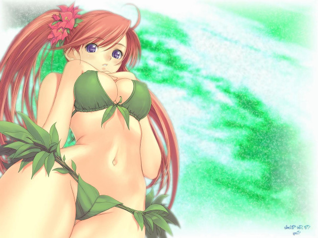 Cartoon woman redhair greenbikini leaves free wallpaper - medium preview image