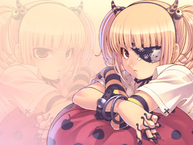 Girl eyepatch polkadot skirt pink free wallpaper - medium preview image