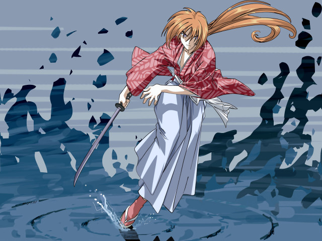 Woman sword water redshirt scarf free wallpaper - medium preview image