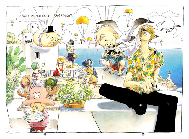 Cartoon man table balloons manga free wallpaper - medium preview image