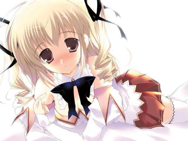 Anime girl blonde hair black free wallpaper - medium preview image