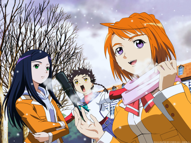 Snowy group children forest winter free wallpaper - medium preview image